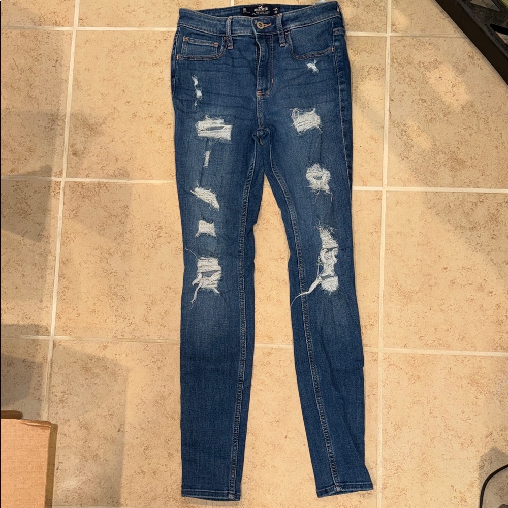 Hollister Dark Blue Distressed Skinny Jeans